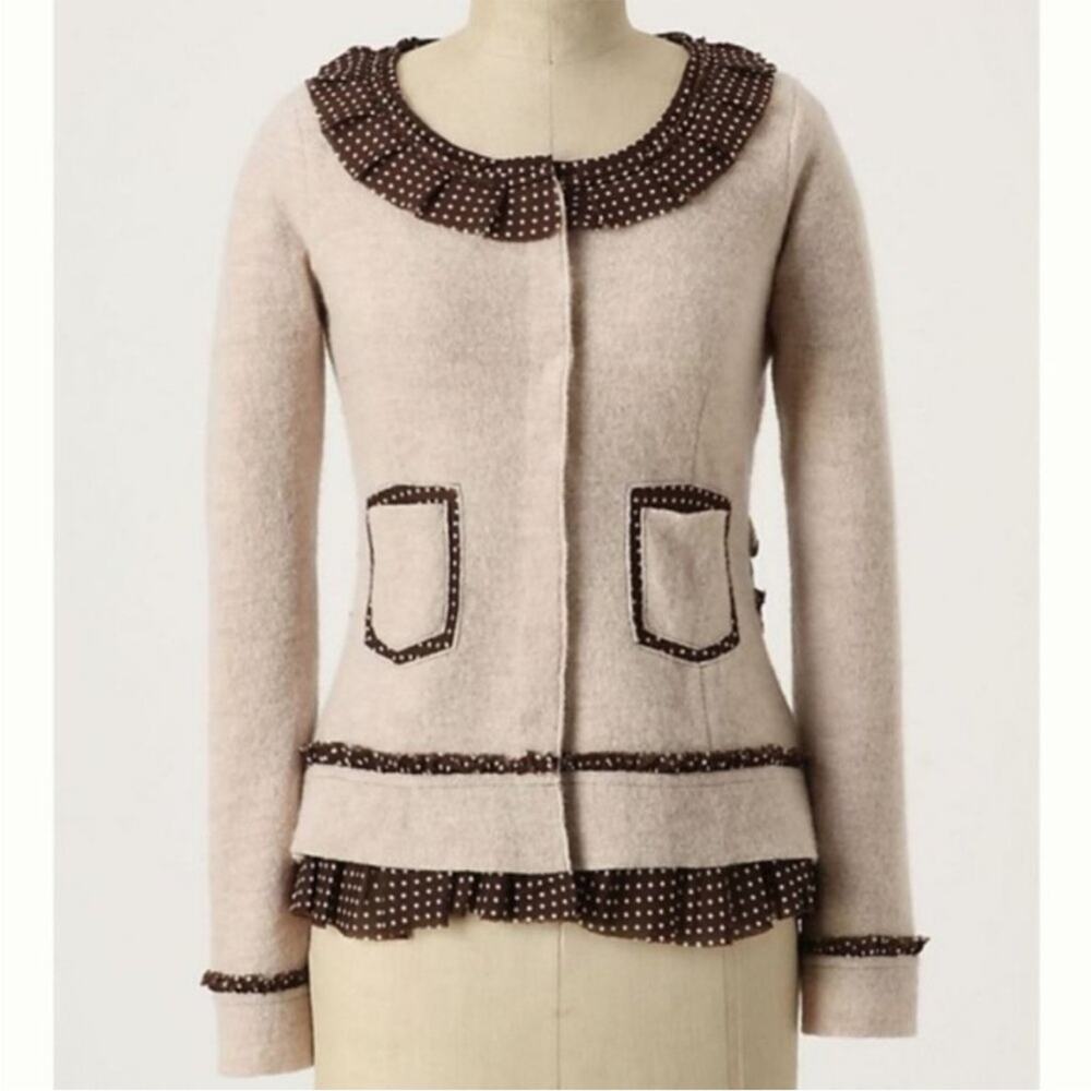 Anthropologie sparrow au fait 100% wool cardigan jacket polka dot size large